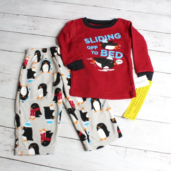 Carter s Baby Boy s Pajama Set Size 12 Months Fleece Pants Thermal Shirt - Picture 1 of 4